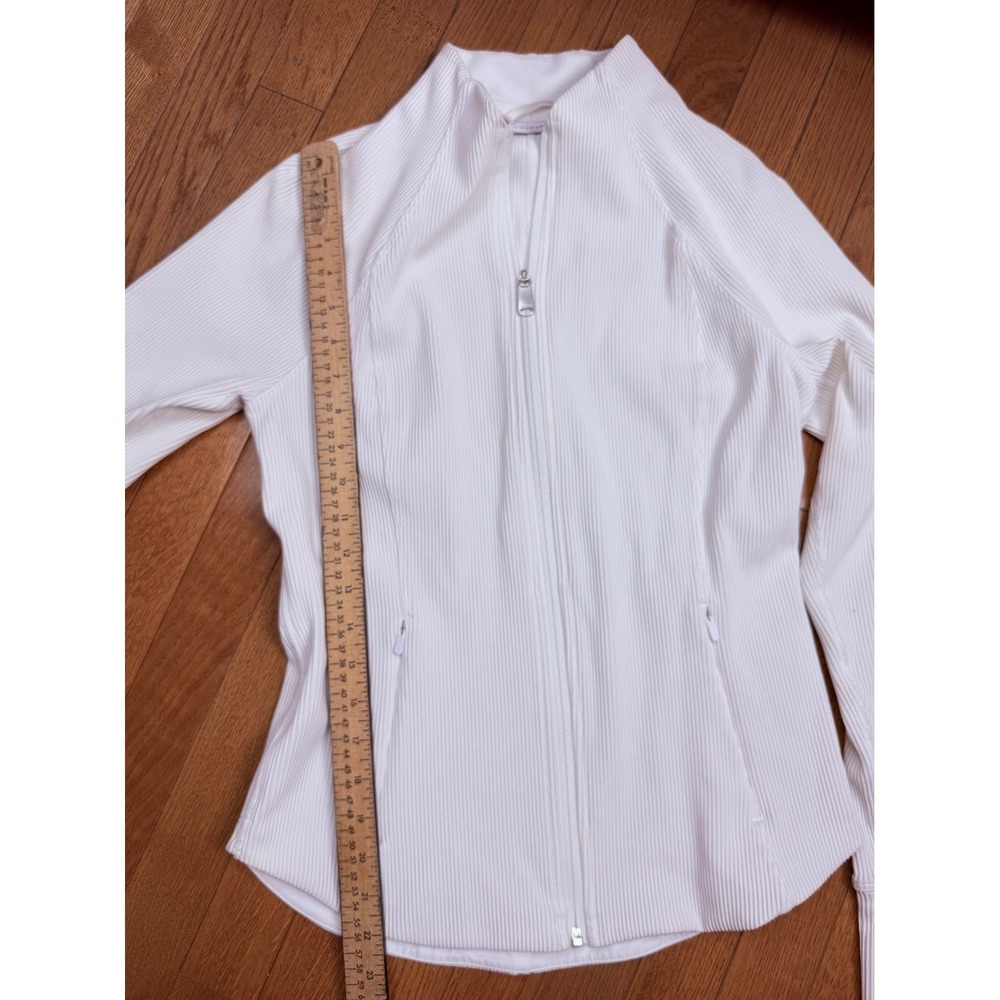 Athleta Womens White Ribbed Full Zip Mock Neck Salutation Jacket Thumbholes M - Picture 9 of 9